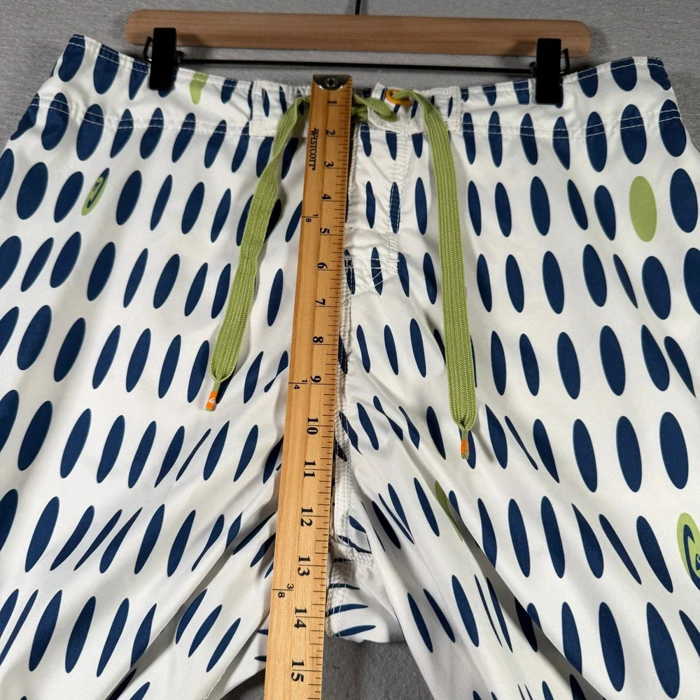 Quiksilver Mens White Navy Blue Lime‎ Green Oval Print Board Shorts 36 A501407